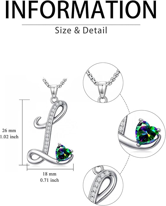 Valentines Day Gifts for Women Alphabet A to Z Initial Birthstone Pendant Necklaces for Women - 18k White Gold Plated Personalized Name Jewelry Valentine Mothers Day Birthday Gifts for Women Her Girlfriend