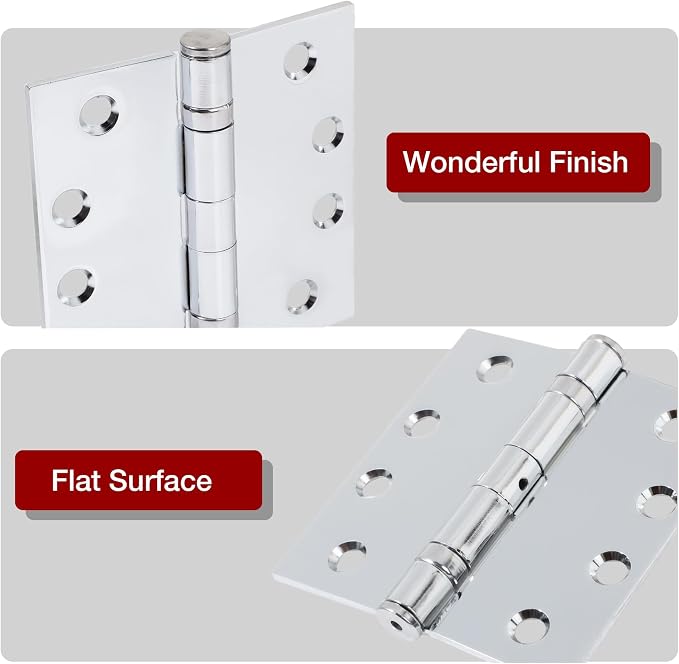 TDCHINGES Heavy Duty Door Hinges 4.5 Inch x 4 1/2" Polished Chrome Square | 1 - Image 4