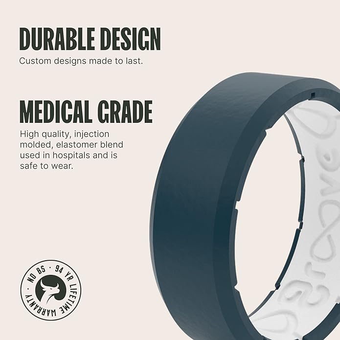 Groove Life Edge Silicone Ring - Breathable Rubber Wedding Rings for Men, Unique Design, Comfort Fit Ring