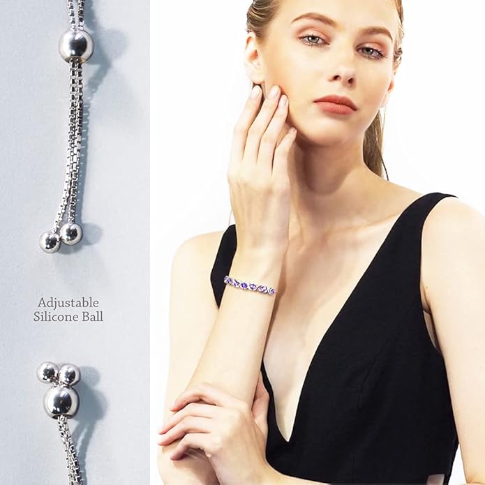 Birthstone Bangle Bracelet for Women Classic Beautiful 925 Sterling Silver Sparkling Gemstone XO Bolo Tennis Bracelet Fine Wrist Jewelry 4.2 Ct, 11"