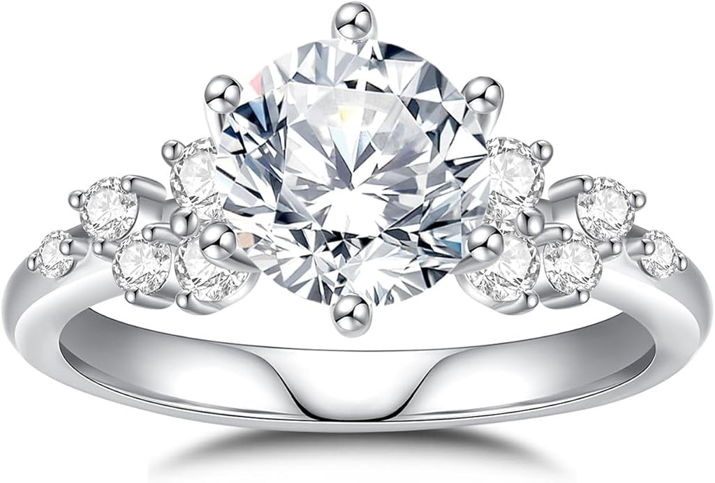 Moissanite Engagement Rings for Women,D Color VVS1 Round Cut Moissanite Ring 925 Sterling Silver Promise Rings for Her