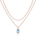 Layered Birthstone Necklace for Women Girls, 14K Gold-Plated Paperclip Chain Choker Necklace with Rectangle Birthstone Pendant Birthday Gifts for Women Girls Dainty Small