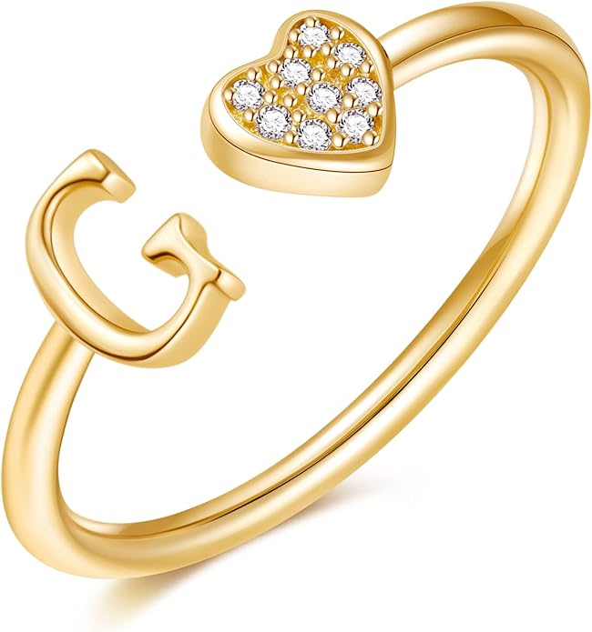 Valentines Day Gift Initial Rings for Teen Girls - S925 Heart Sterling Silver Rings for Teen Girls | 14K Gold/Rose Gold/Sterling Silver Plated Ring for Girls Kids Women Ring for Teenager Girls Gifts Adjustable, No Tarnish, Hypoallergenic