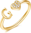 Valentines Day Gift Initial Rings for Teen Girls - S925 Heart Sterling Silver Rings for Teen Girls | 14K Gold/Rose Gold/Sterling Silver Plated Ring for Girls Kids Women Ring for Teenager Girls Gifts Adjustable, No Tarnish, Hypoallergenic