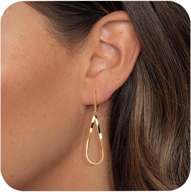 ALEXCRAFT 925 Sterling Silver Teardrop Leverback Earrings for Women Trendy Waterdrop Drop Twisted Dangle Earrings Jewelry 14K Gold Plated Hypoallergenic Boho Leverback Dangle Earring