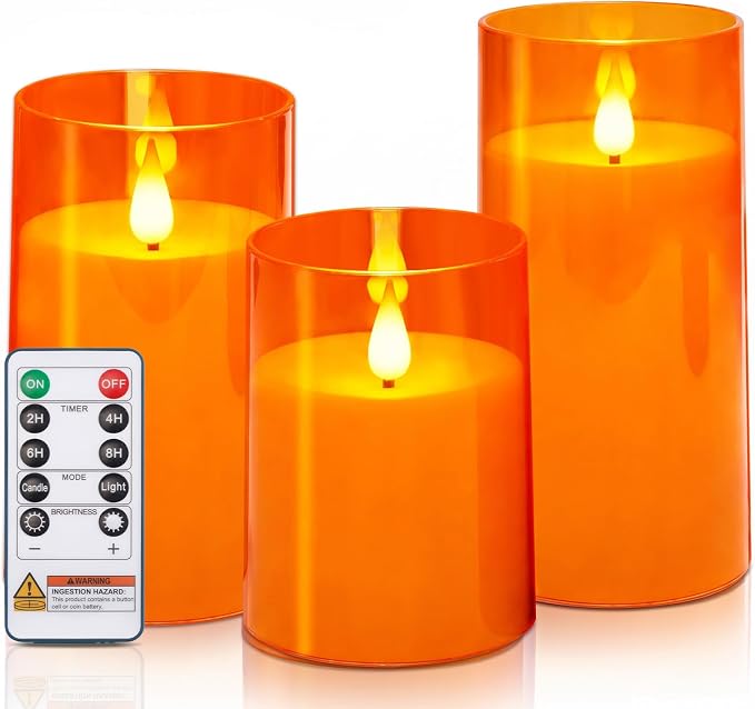 Homemory Halloween Orange Flameless Candles, Remote Timer, 3 Pack | Flameless - Image 10