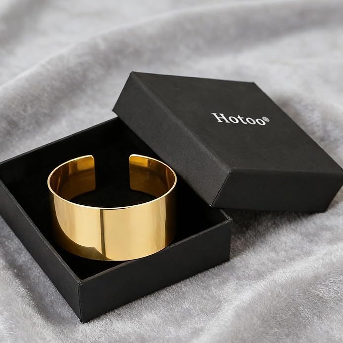 hotoo Chunky Wide Bangle Bracelets For Women Open Gold Bangle Statement Cuff Stainless Steel Stackable Bracelets Thick Jewelry For Christmas Birthday Trendy Gifts