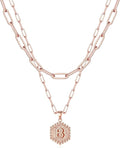 M MOOHAM Valentines Gifts for Women Teen Girls, 14K-Gold-Plated Initial Necklaces for Women Cute Hexagon Letter Initial Necklace Layered Necklaces for Womens Teen Girl Valentines Jewelry Gifts