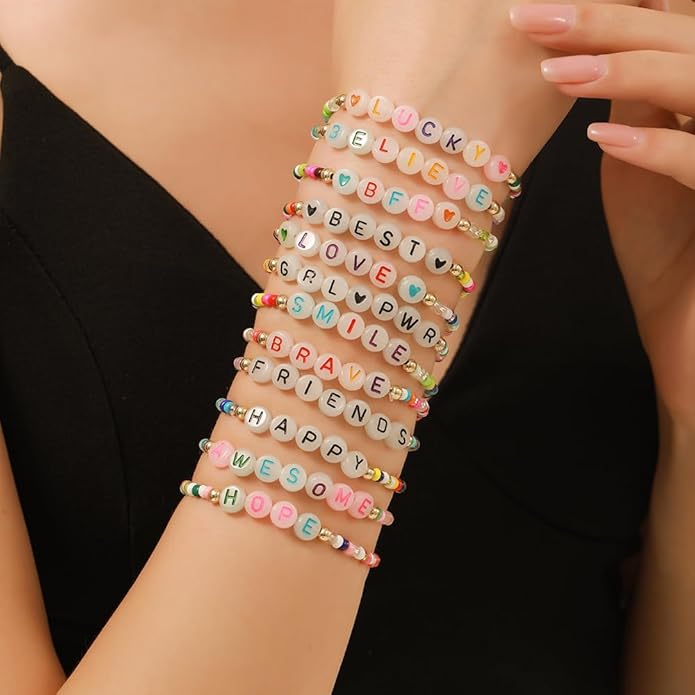 Friendship Bracelets Boho Stackable Bracelets for Women Surfer Heishi Clay Bead Bracelets Stretch Preppy Bracelets Colorful Boho Bracelets for Women