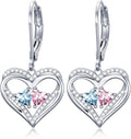 Valentines Day Gifts for Women, Heart Leverback Earrings Double Birthstone Dangle Earrings for Women, Love Jewelry for Her, Anniversary Birthday Gift for Mom Wife Girlfriend