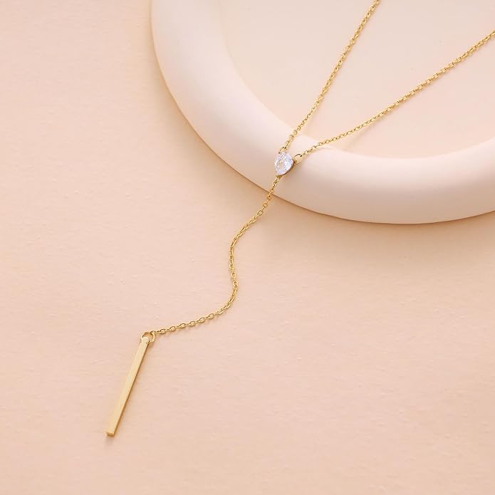 Gold Necklace for Women, Dainty Gold Long Necklaces 14k Gold Plated Prom Lariat Necklace Cute Choker Necklaces for Women Trendy Stuff Fashion Costume Gold Accessories Christmas Jewelry Gifts