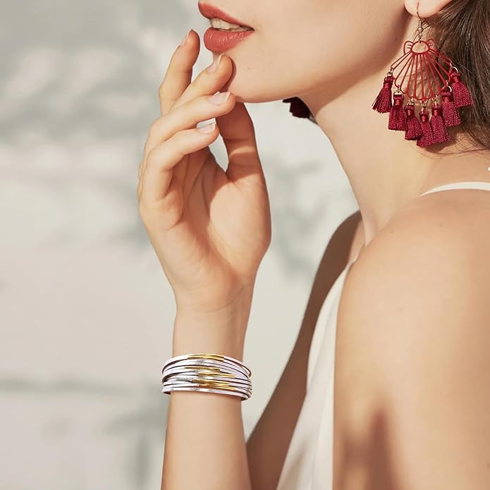 Wrapped Bracelets for Women,Leather Bracelet,Boho Bracelets for Women,Multi-Layer Pearl Crystal Bracelet Bangle Jewelry