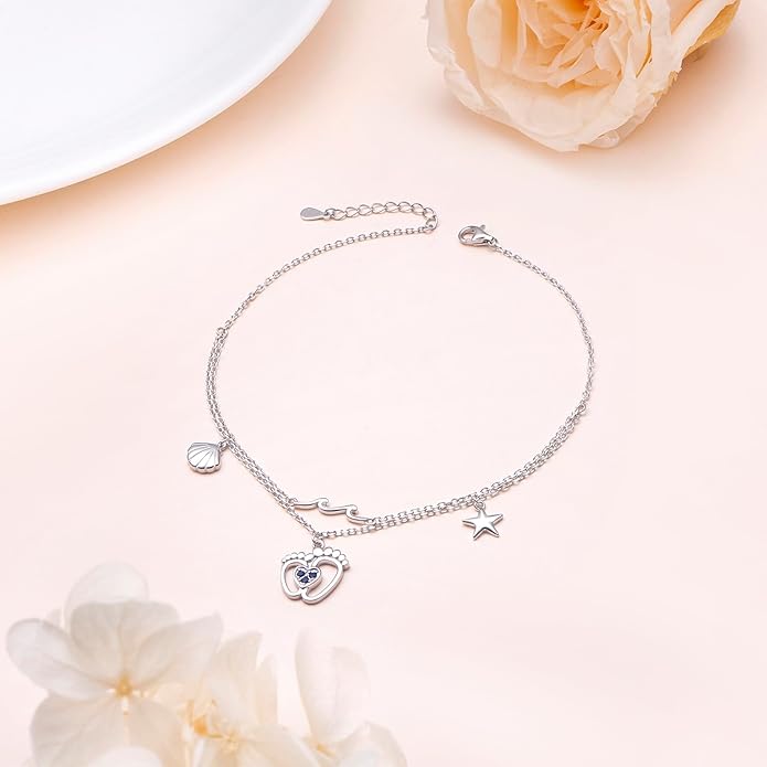 S925 Sterling Silver Anklets Adjustable Beach Foot Ankle Bracelet Jewelry Gifts For Women Girls
