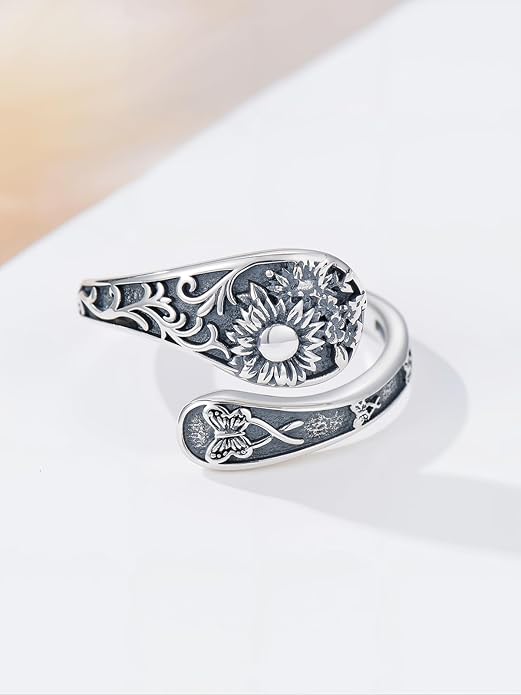 Vintage Adjustable Thumb Rings 925 Sterling Silver Sunflower/Red Cardinal/Butterfly/Turtle/Skull Ring Jewelrry for Women Men