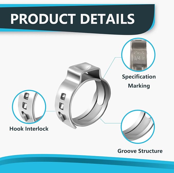 1000PCs 3/4 Inch PEX Cinch Clamp Rings, 304 Stainless Steel Crimp Rings - Image 4