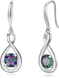 FANCIME Valentines Day Gift Dangle Drop Earrings 925 Sterling Silver Dainty Infinity Round Gemstone Birthstone Jewelry Birthday Gifts for Her Women