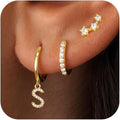 Valentines Day Gifts for Kids Girls - 3 Pairs Gold Earrings for Women Huggie Hoop Earrings for Girls with Initial Dangle Cartilage Earring Studs Hypoallergenic Earring Set for Multiple Piercing
