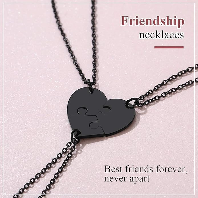 FindChic Personalized Matching BFF Necklace for 2/3/4/5/6 Puzzle Name Heart Pendant Stainless Steel Couple Necklace Set Customized Necklaces for Teen Girls