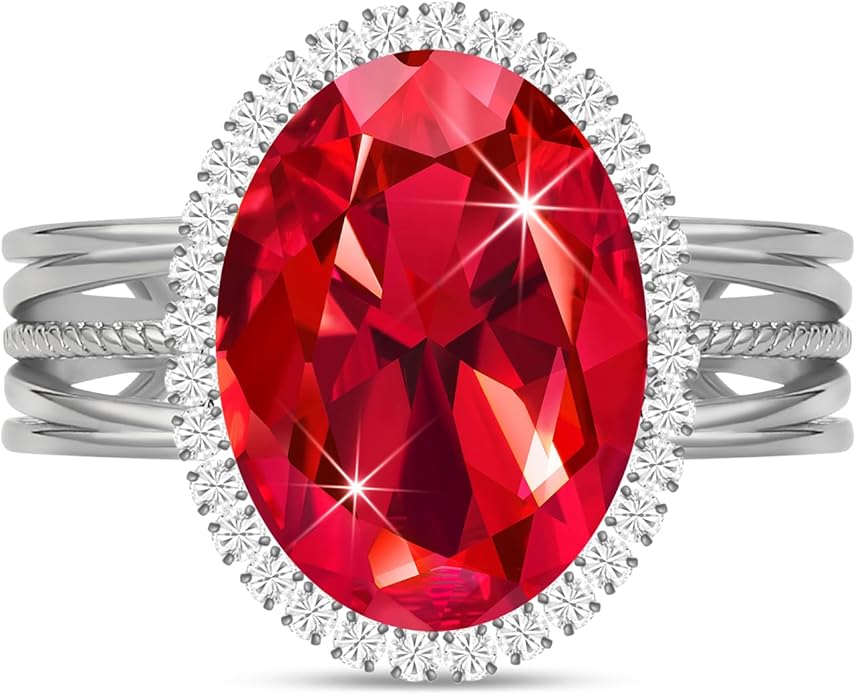 Linawe Birthstone Chunky Adjustable Rings for Women, Gold/Silver/Rose Gold Statement Rings, Imitation Diamond Fake Gemstone Crystal Cocktail Ring, Cubic Zirconia Costume Jewelry
