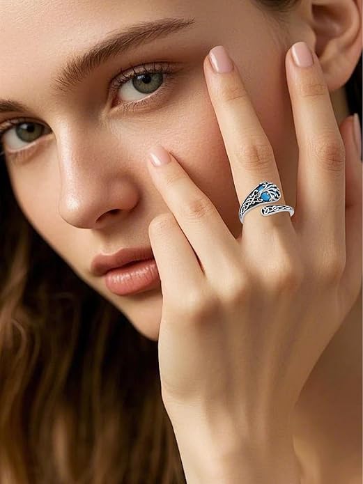 JKR Turquoise Spoon Rings for Women Sterling Silver Vintage Antique Thumb Ring Boho Jewelry Anniversary Birthday Gift for Wife Her Mom