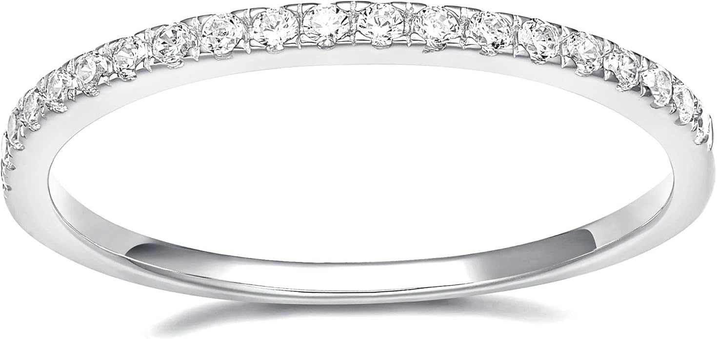 EAMTI 2mm Wedding Band Cubic Zirconia Half Eternity Stackable Brass Engagement Ring Size 3-13
