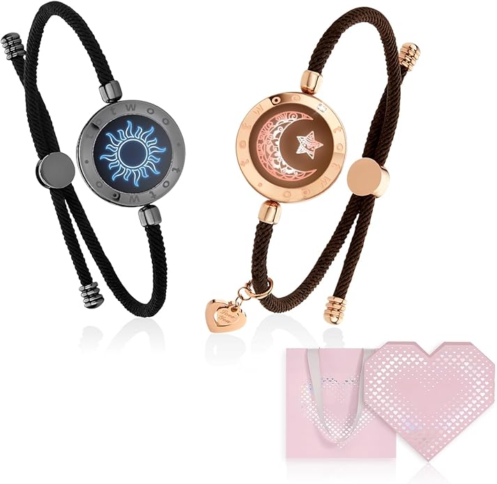 TOTWOO Long Distance Touch Bracelets for Couples, Smart Light & Vibration Love Jewelry, Long Distance Valentines Day Gifts for Him Her Women Men, One-to-One Bluetooth Pairing via App