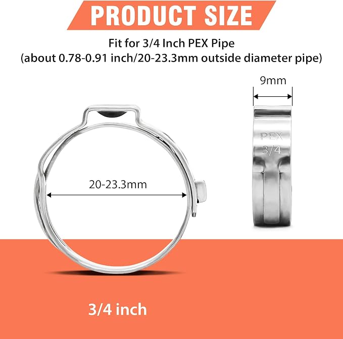 120pcs 3/4 inch PEX Cinch Clamps Rings, 304 Stainless Steel Pex Crimp Rings - Image 2
