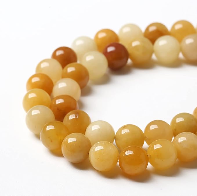 120PCS 6mm 45pcs Natural Yellow Aventurine Jade Beads Round Loose Beads Energy Crystal Healing Power Gemstone for Jewelry Making DIY Bracelet 32" 2 Strands