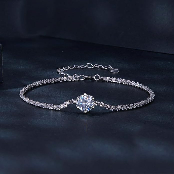 14K White Gold Over S925 Sterling Silver Princess/Round Cut D-color VVS1 Diamond Bracelet, Adjustable Chain with 0.7ct/0.5ct/1ct Diamond, Ideal Surprise for Trendy Women