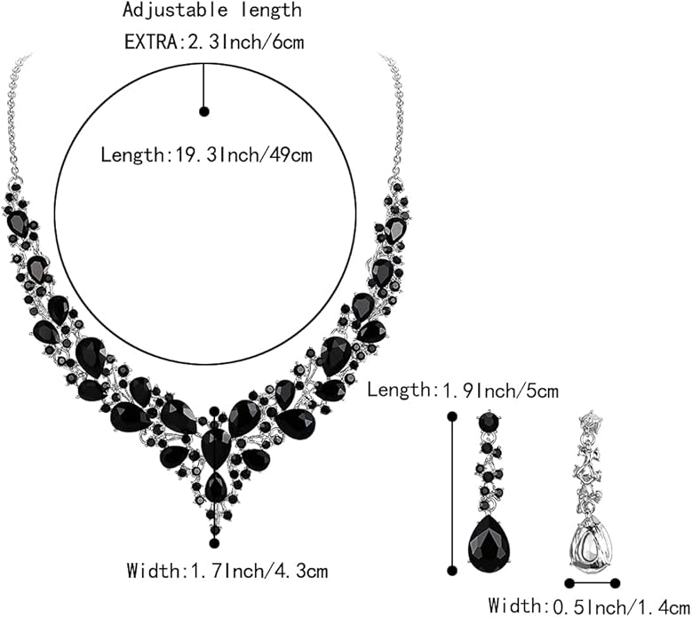 BriLove Women's Wedding Bridal Austrian Crystal Teardrop Cluster Statement Necklace Dangle Earrings Jewelry Set