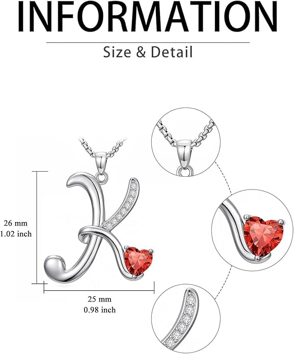 Valentines Day Gifts for Women Alphabet A to Z Initial Birthstone Pendant Necklaces for Women - 18k White Gold Plated Personalized Name Jewelry Valentine Mothers Day Birthday Gifts for Women Her Girlfriend