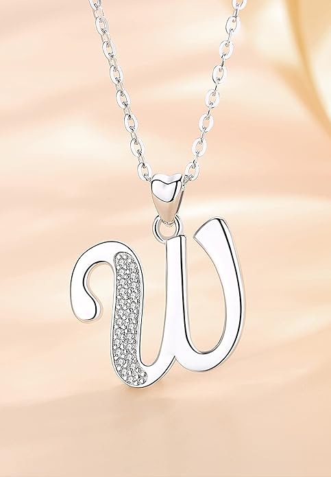 AEONSLOVE 925 Sterling Silver Initial Necklaces for Women, 26 Letters Pendants Necklace Gift for Mother, Daughter, Wife, 18 Inch Chain