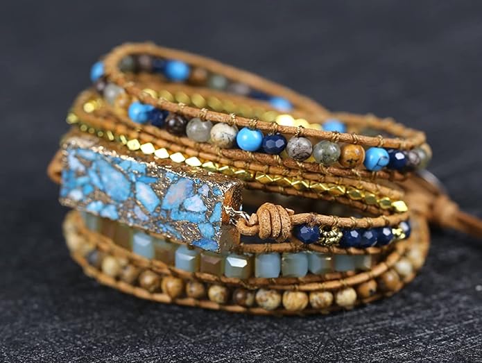 ZOSOJONA Women Wrap Bracelets Boho Natural Stone Jasper Turquoises Strand Bracelet Jewelry Collection