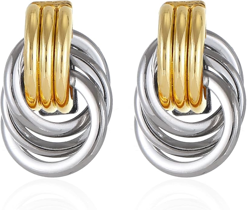 Gold/Silver Statement Geometric Earrings for Women Chunky Gold Knot Link Drop Dangle Earrings Trendy Jewelry Gift
