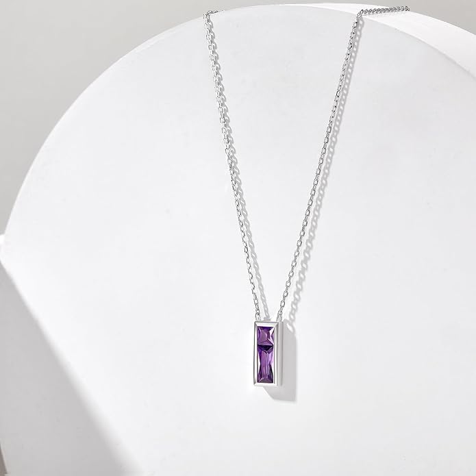 SUNFEEL Birthstone Necklace for Women, S925 Sterling Silver Necklaces with Square Cubic Zirconia Gemstone Necklace Women's Jewelry Anniversary Birthday Gifts for Women Mom Wife Her