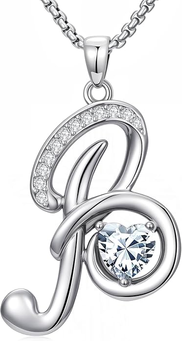 Valentines Day Gifts for Women Alphabet A to Z Initial Birthstone Pendant Necklaces for Women - 18k White Gold Plated Personalized Name Jewelry Valentine Mothers Day Birthday Gifts for Women Her Girlfriend