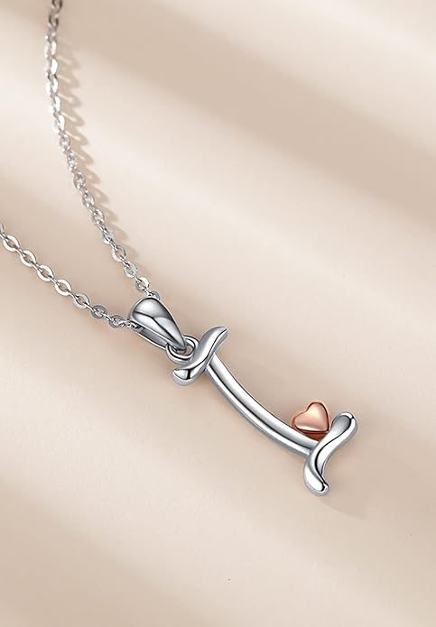 CELESTIA 925 Sterling Silver Initial Necklaces 26 Letter with Rose Gold Heart - 18 Inch Chain