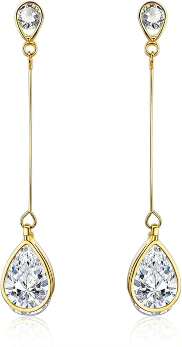 SBLING Cubic Zirconia Teardrop Earrings, Diamond Earrings, Wedding Earrings for Brides Bridesmaids, Bridal Dangle Earrings, Teardrop Crystal Drop earrings for Women Jewelry Gifts