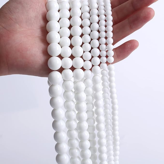 72PCS 10mm Natural White Porcelain Agates Stone Round Beads for Jewelry Making Spacer Loose Spacers Beads DIY Bracelets 32" 2 Strand
