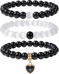 Healing Crystal Beaded Bracelets for Women,Natural Amethyst Gemstones Bracelet,Anxiety Stress Relief Heart Charm Bracelet Handmade purple Jewelry Gifts for Women