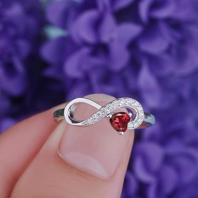 JO WISDOM Promise Ring for Women Sterling Silver Infinity Heart Promise Rings for Her Birthstone Cubic Zirconia Friendship Ring Size 5-12