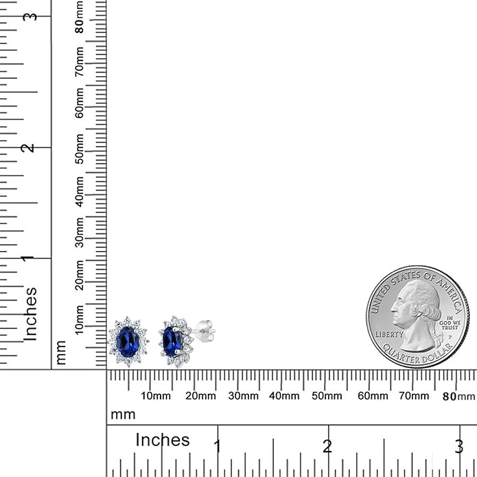 Gem Stone King 7X5MM Oval Gemstone Birthstone Stud Earrings For Women | Princess Diana Royal Halo Style | 925 Sterling Silver | Fine Jewelry Gifts for Anniversary Wedding Her Mom Women Wife