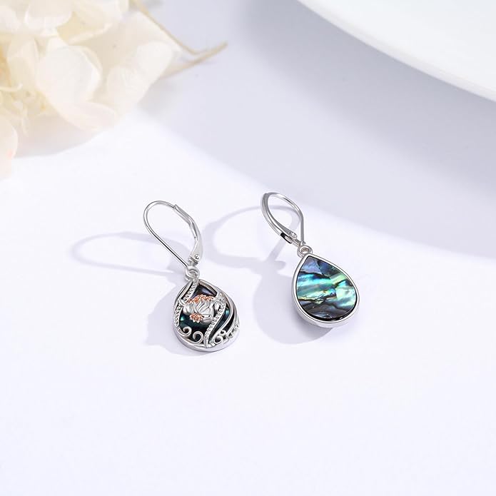 Animal Earrings 925 Sterling Silver Abalone Shell Dangle Drop Earrings Leverback Earrings Cute Animal Jewelry Gifts for Women Girlfriend