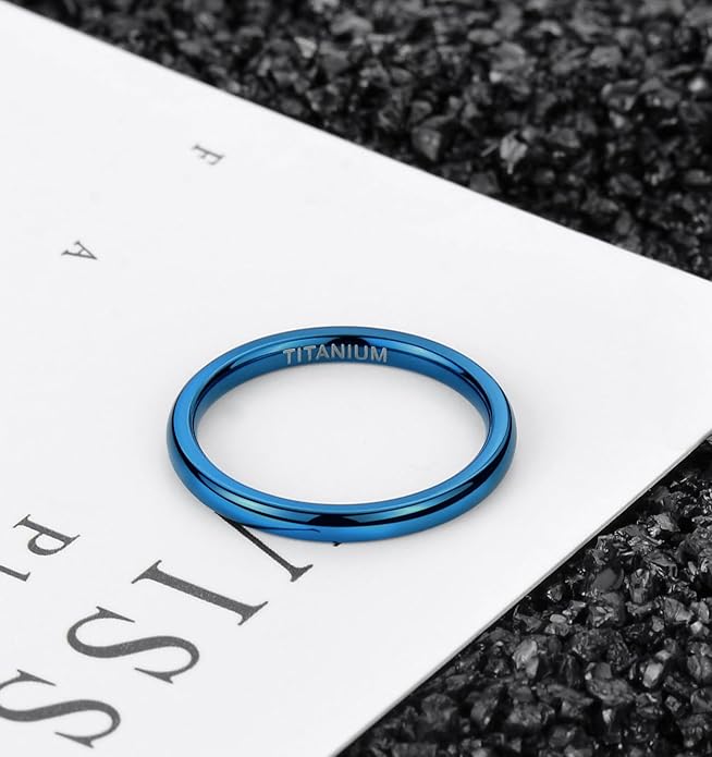 TIGRADE 2mm 4mm Blue Titanium Ring Plain Dome High Polished Wedding Band Comfort Fit for Women Men Size 3.5-13