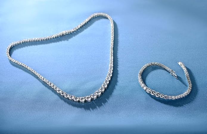 Gemsme 18K White Gold Plated Tennis Necklace/Bracelet/Earrings/Band Ring Sets Hypoallergenic Jewelry Pack of 4