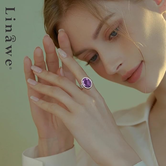 Linawe Birthstone Chunky Adjustable Rings for Women, Gold/Silver/Rose Gold Statement Rings, Imitation Diamond Fake Gemstone Crystal Cocktail Ring, Cubic Zirconia Costume Jewelry