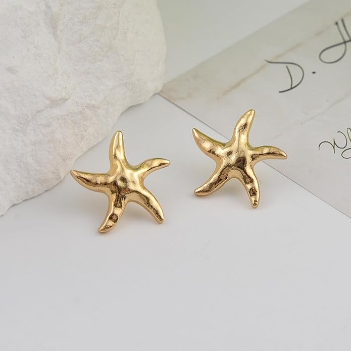 Starfish Stud Earrings for Women Gold Starfish Trendy Drop Dangle Earrings Hypoallergenic Summer Beach Ocean Jewelry