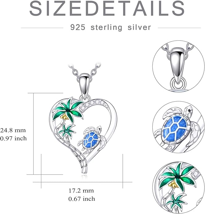 TOUPOP Sea Turtle/Mermaid/Dolphin/Shell/Starfish/Conch/Seahorse Necklace for Women Sterling Silver Ocean Pendant Necklace with Crystal Ocean Beach Charm Jewelry Birthday Christmas Gifts