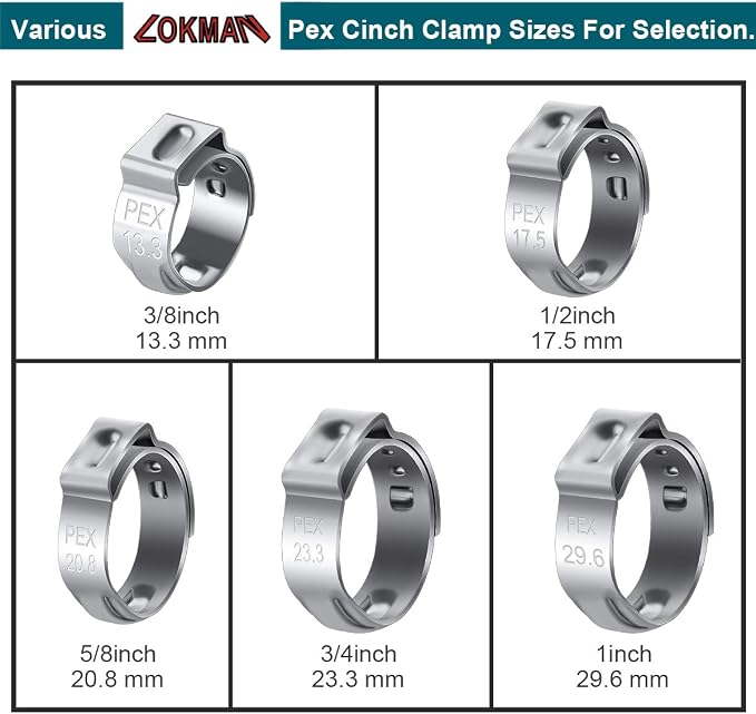 LOKMAN 50 Pack 3/8 Inch PEX Cinch Clamps, Stainless Steel Cinch Crimp Rings - Image 7