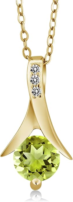 Gem Stone King 18K Yellow Gold Plated Silver Green Peridot and White Diamond Pendant and Earrings Jewelry Set For Women (2.60 Cttw with 18 Inch Chain)